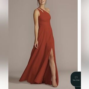 David's Bridal One-Shoulder Bridesmaid Dress in Cinnamon | NWT | Size 12